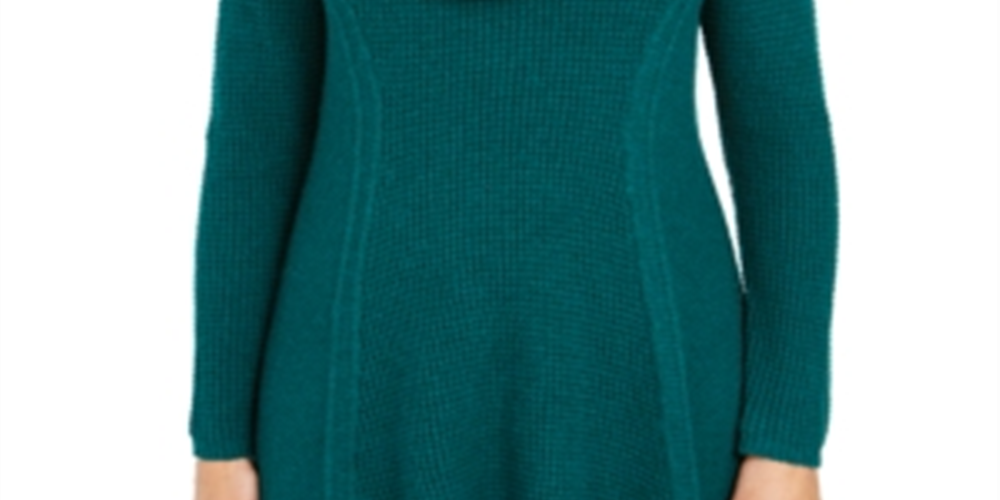 Style & Co Women's Mixed-Stitch Cowlneck Tunic  Green Size XS