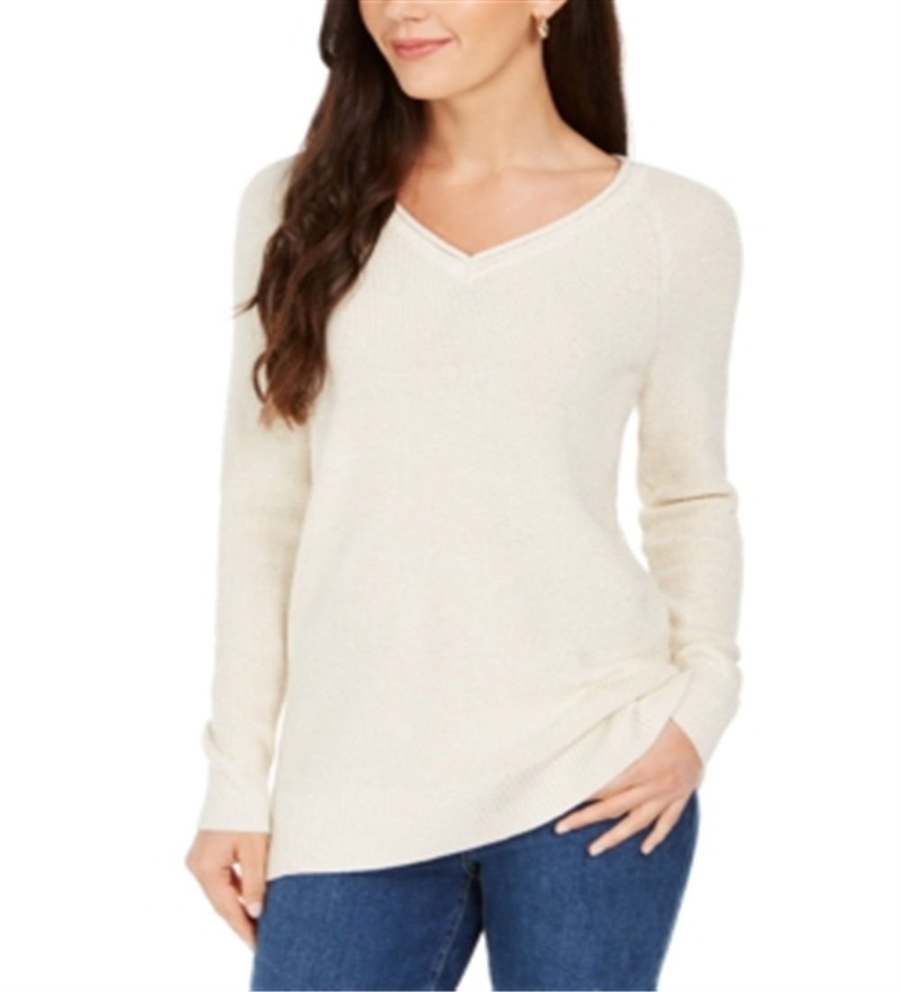 Charter Club Women's Lurex V Neck Sweater Brown Size Small