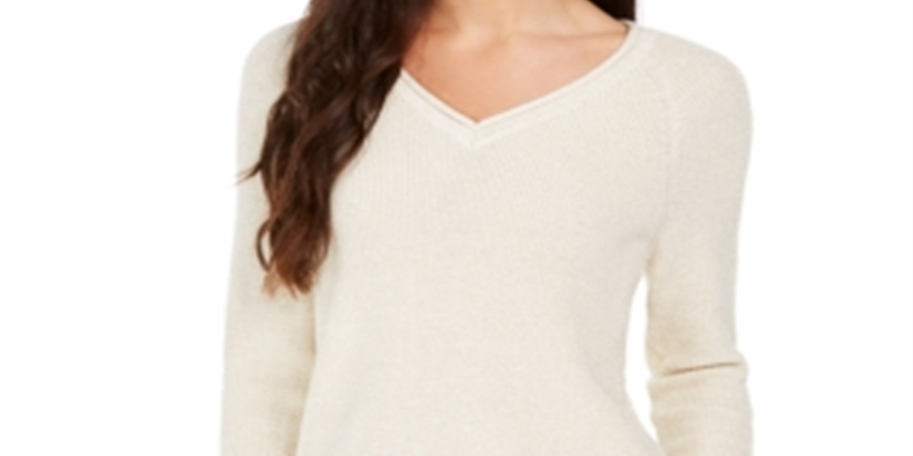 Charter Club Women's Lurex V Neck Sweater Brown Size Small