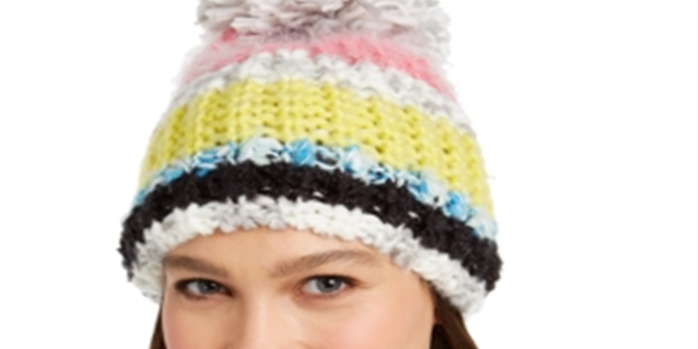 INC International Concepts Women's Colorblocked Mega Pom Beanie White One Size