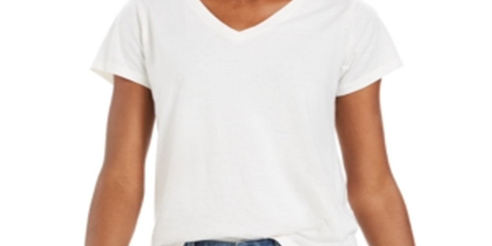 Style & Co Women's Burnout V Neck T-Shirt White Size X-Small
