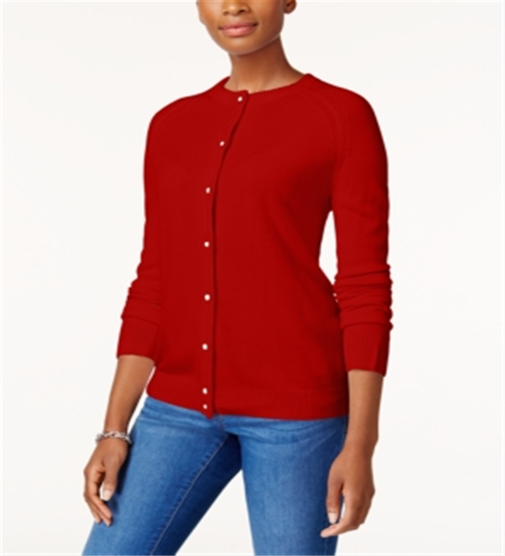 Karen Scott Women's Bead-Button Cardigan  Cherry Red Size XS