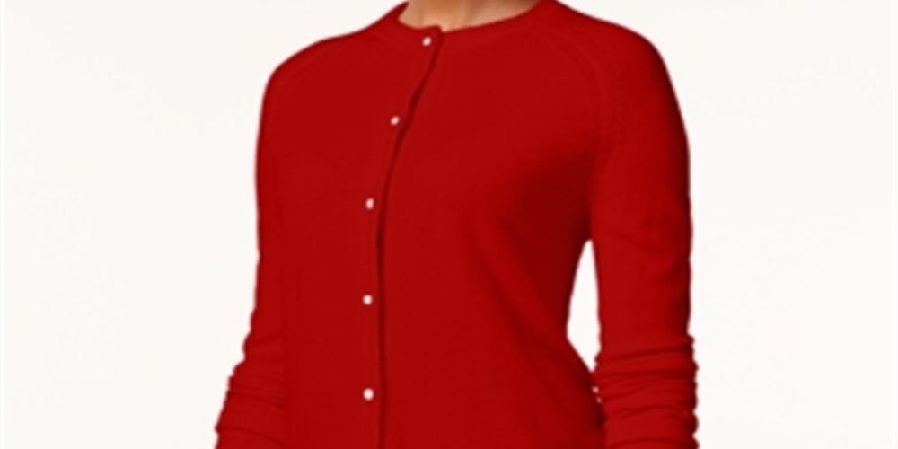 Karen Scott Women's Bead-Button Cardigan  Cherry Red Size XS