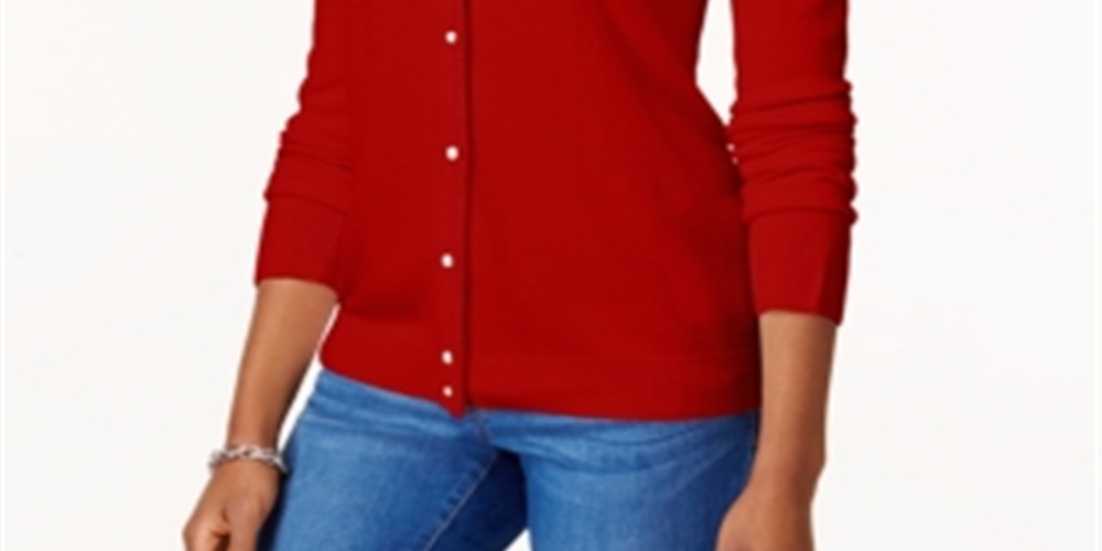 Karen Scott Women's Bead-Button Cardigan  Cherry Red Size XS