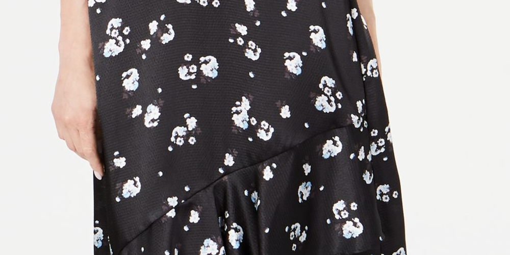 ALFANI Women's  Floral Below the Knee Hi-Lo Skirt  Black Size 8