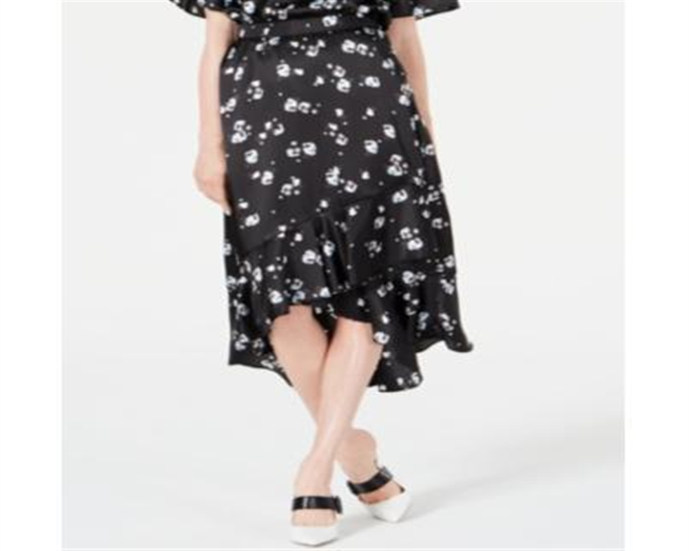 ALFANI Women's  Floral Below the Knee Hi-Lo Skirt  Black Size 8
