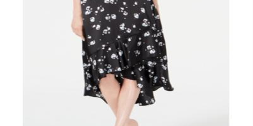 ALFANI Women's  Floral Below the Knee Hi-Lo Skirt  Black Size 8