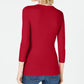 INC Women's Solid 3/4 Sleeve V Neck T-Shirt Top  Red Size  Petite L