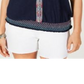 Style & Co Women's Embroidered Peasant Blouse  Blue Size XS