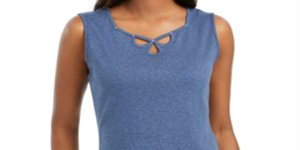 Karen Scott Women's Triple-Keyhole Studded Tank Top  Blue Size Medium