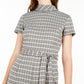 Bebop Women's Belted Plaid Short Sleeve Mock Jumpsuit Juniors Green Size Medium