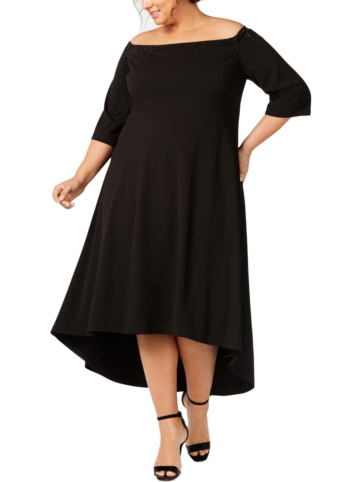 Calvin Klein Women's Plus Embellished Off The Shoulder Formal Dress Black Size 22W