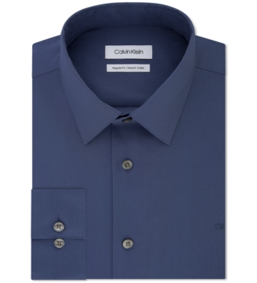 Calvin Klein Men's Classic Regular Fit Stretch Flex Collar Solid Dress Shirt Blue Size 17x36-37