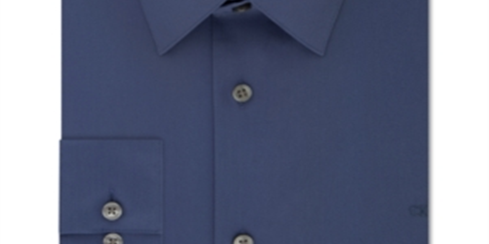 Calvin Klein Men's Classic Regular Fit Stretch Flex Collar Solid Dress Shirt Blue Size 17x36-37