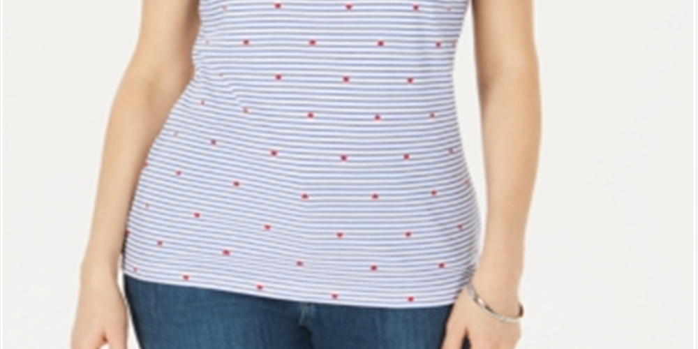 Karen Scott Women's Printed Short-Sleeve T-Shirt  - Intrepid Blue Blue Size Large