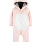 Carter's Girls' Jumpsuits Pink - Pink & Gray Floral Bear Ears Hooded Fleece Playsuit Infant Pink Size 12MOS