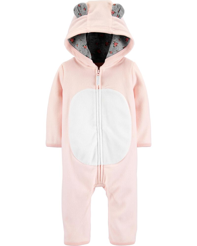 Carter's Girls' Jumpsuits Pink - Pink & Gray Floral Bear Ears Hooded Fleece Playsuit Infant Pink Size 12MOS
