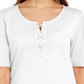 Karen Scott Women's Lace-up Elbow-Sleeve Top  White Size Large