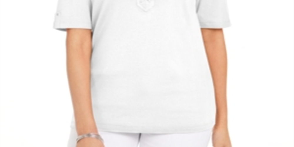 Karen Scott Women's Lace-up Elbow-Sleeve Top  White Size Large