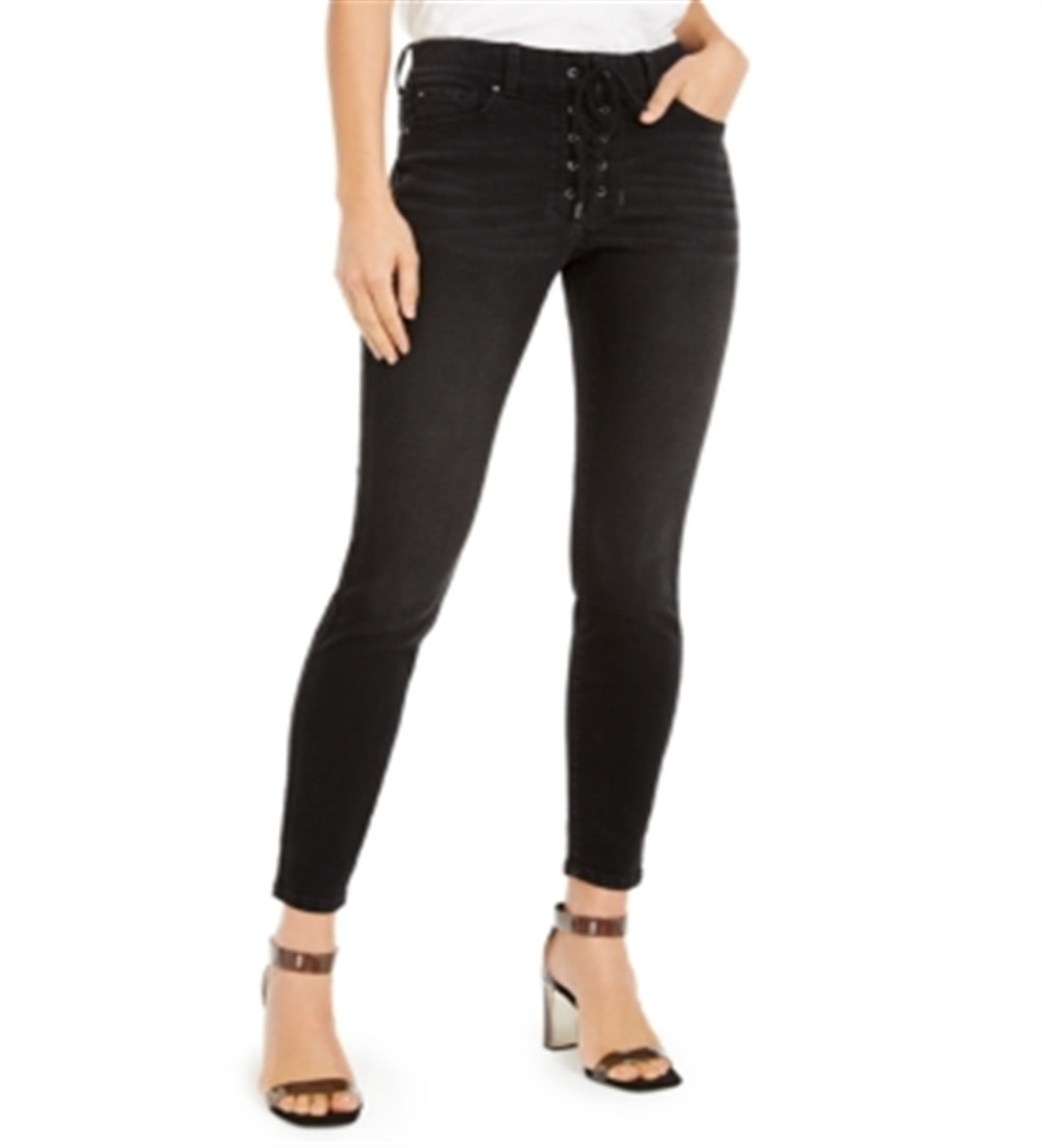 INC International Concepts Women's Lace-up Pull-on Skinny Jeans  Black Size 8