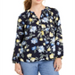 Charter Club Women's Floral-Print Georgette Blouse  Blue Size XL