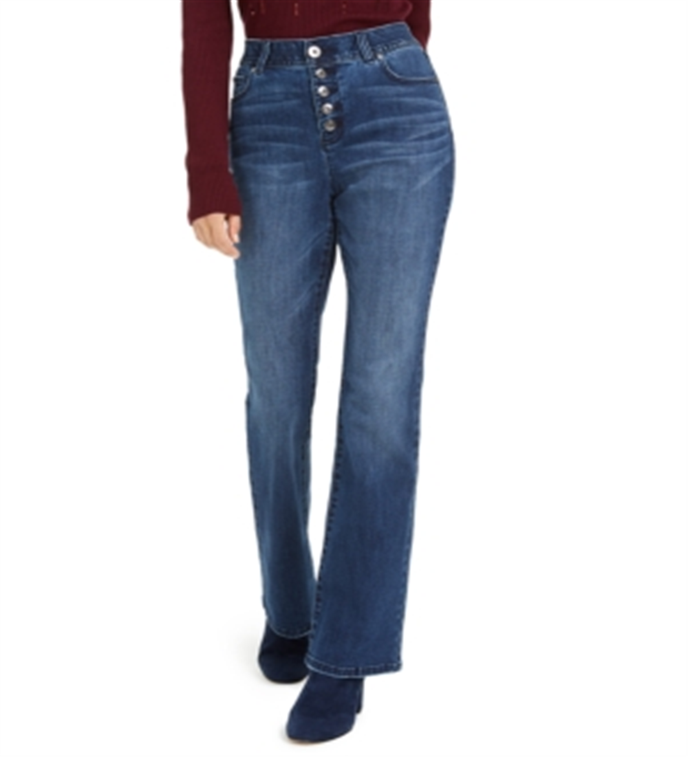 INC International Concepts Women's High Rise Button Fly Bootcut Jeans Blue Size 16