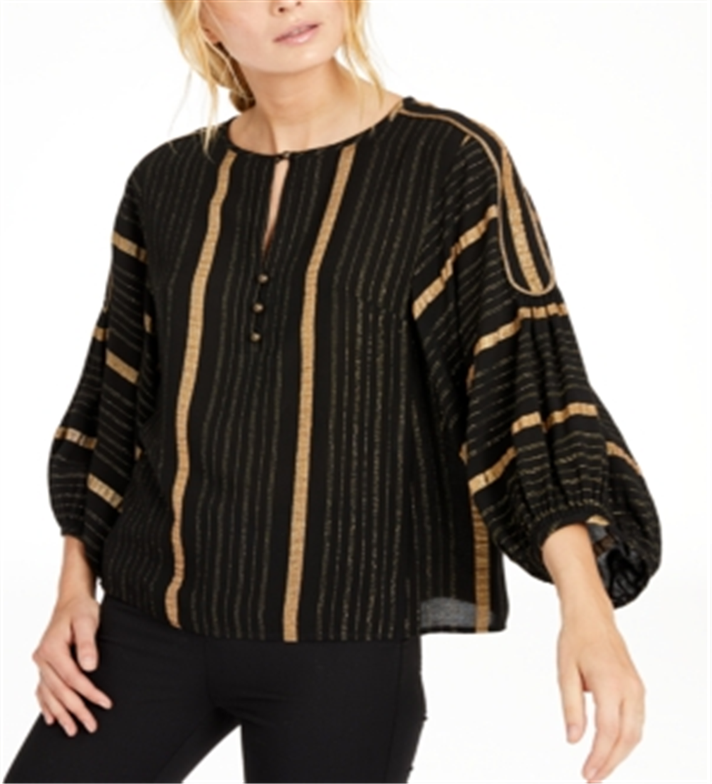 Nanette Lepore Metallic-Striped Top Black Size 10