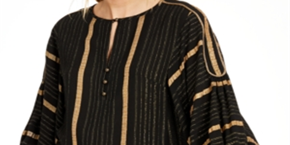 Nanette Lepore Metallic-Striped Top Black Size 10