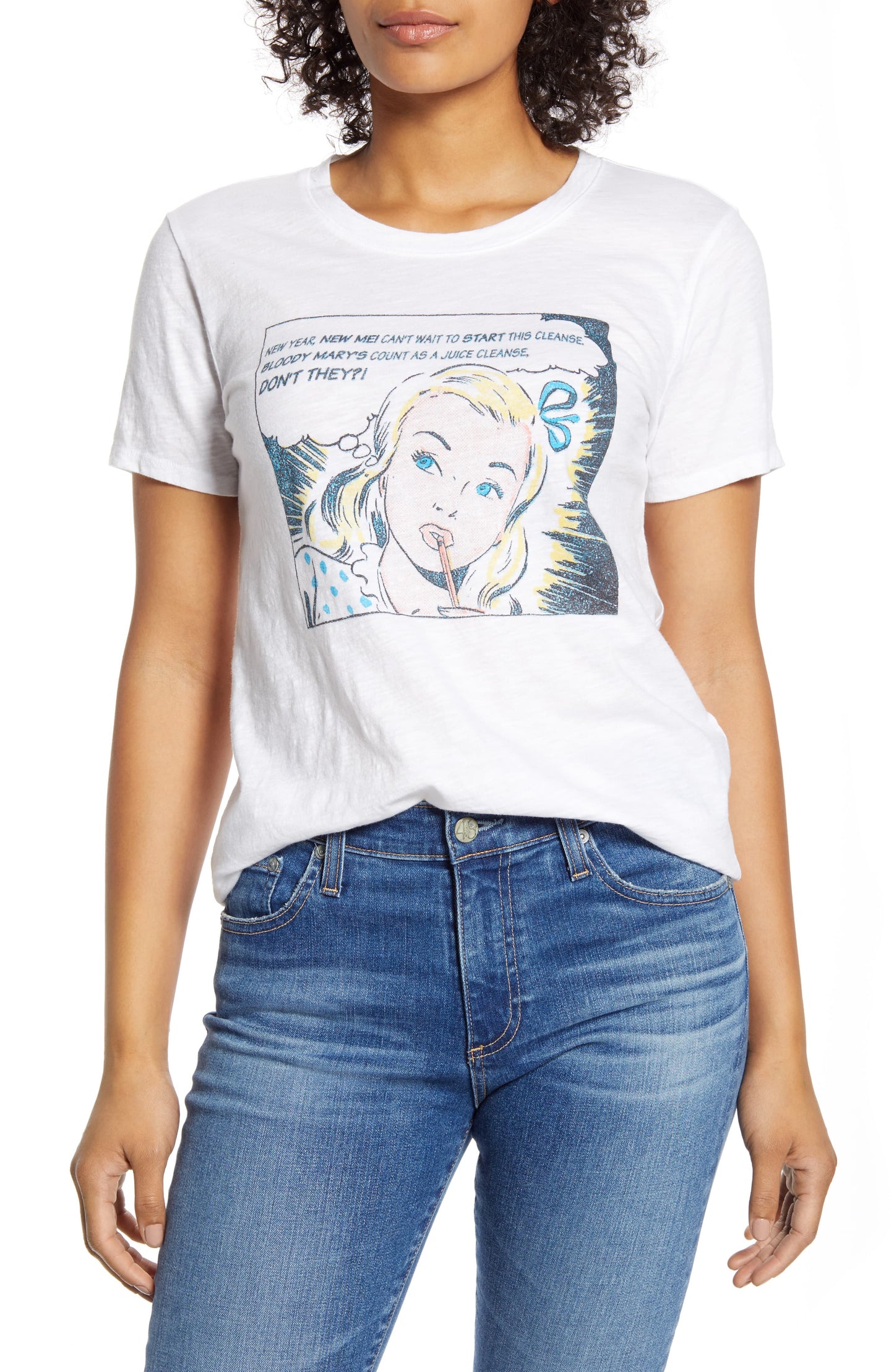 Lucky Brand Women's Comic Book Nye Graphic T-Shirt White Size Large