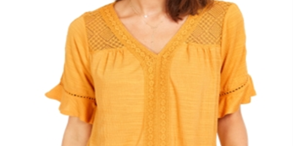 Style & Co Women's Crochet Top Yellow Size Small
