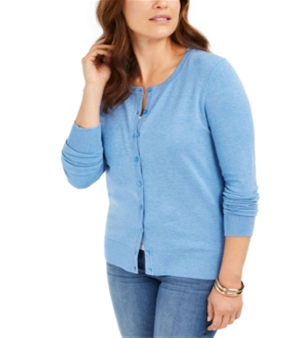 Charter Club Women's Long Sleeve Button Front Cardigan Blue Size Medium