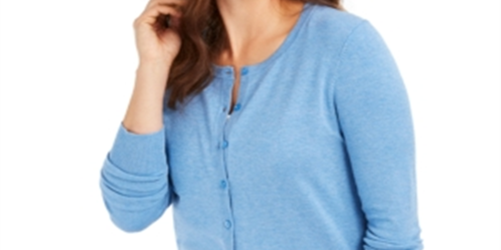 Charter Club Women's Long Sleeve Button Front Cardigan Blue Size Medium