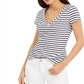 INC International Concepts Women's Striped Basic T-Shirt -White Black Size Large