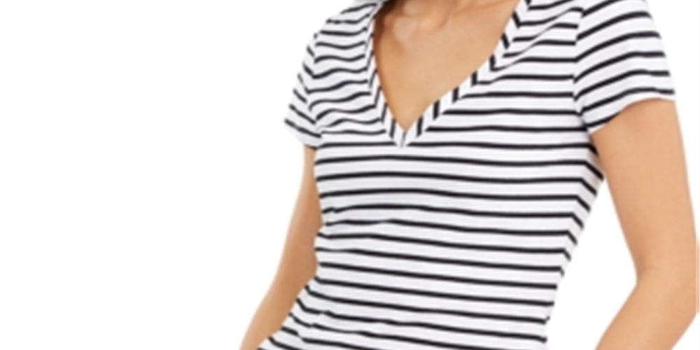 INC International Concepts Women's Striped Basic T-Shirt -White Black Size Large
