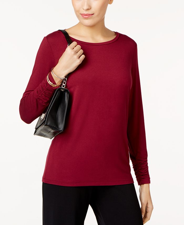 Alfani Women's Ruched Crew Neck T-Shirt Red Size Medium