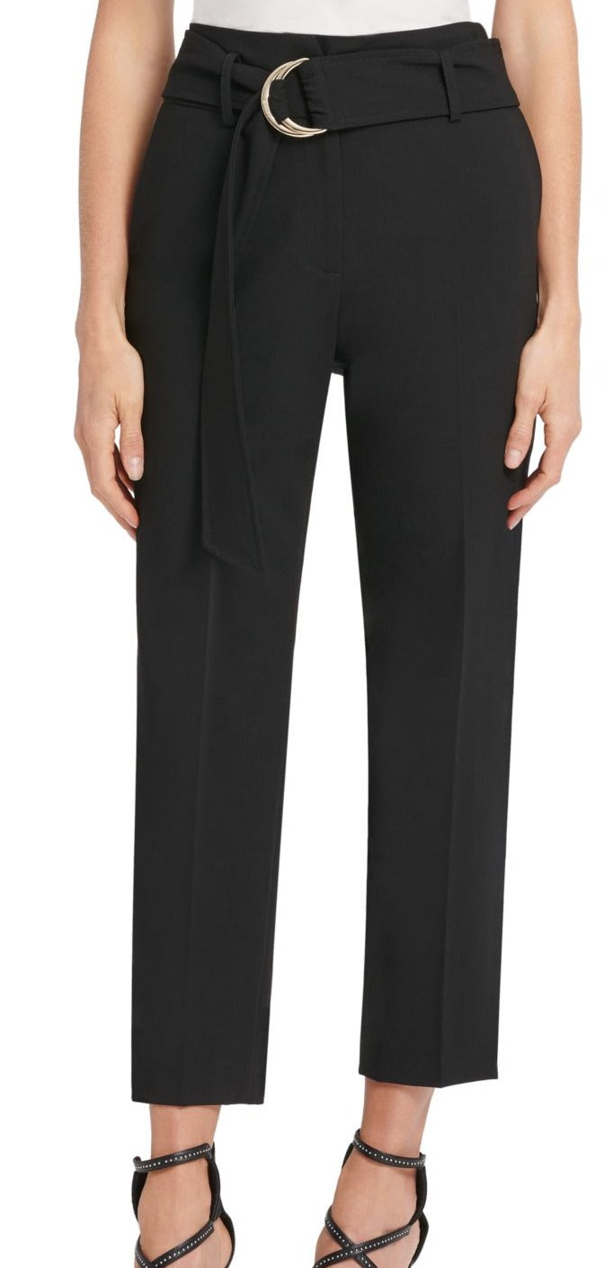 DKNY Women's High Waist Belted Stretch Dress Pants Black Size 16