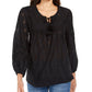 Style & Co Women's Eyelet Tassel Blouse Black Size Petite S