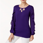 Alfani Keyhole Ruffle-Sleeve Sweater Black, Size 10