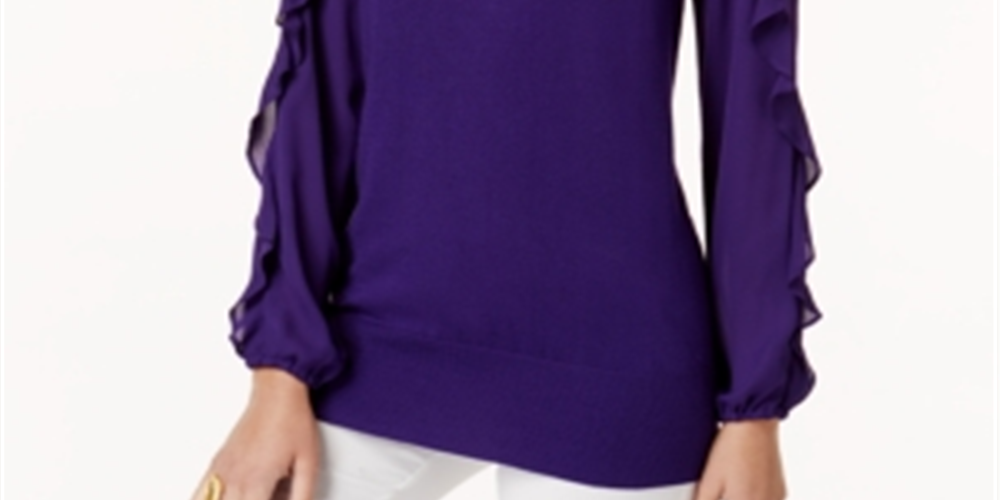 Alfani Keyhole Ruffle-Sleeve Sweater Black, Size 10