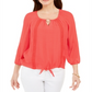 JM Collection Women's Crochet Trim Tie Top Red Size Medium