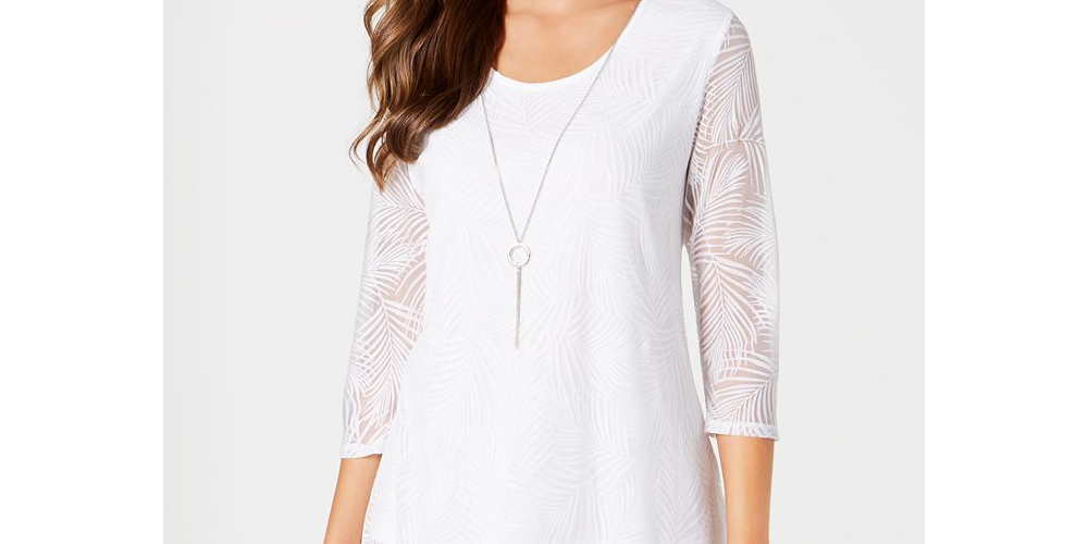 JM Collection Women's  Petite Overlay Necklace Top Bright White Size Petite S