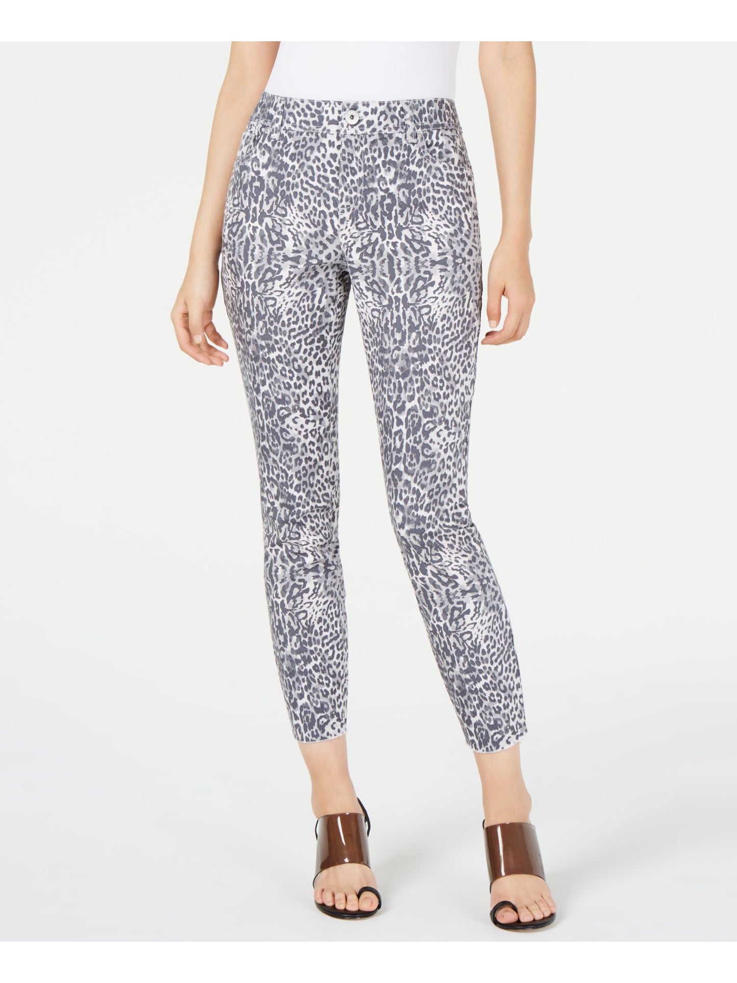 INC International Concepts Women's Animal Print Skinny Jeans Black Size 8