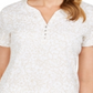 Karen Scott Women's Glitter-Print Henley Top  White Size Small