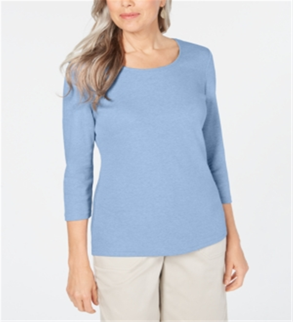 Karen Scott Women's 3/4-Sleeve Top  Waterfall Blue Size Small