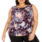Calvin Klein Women's Plus Printed Pleat-Neck Top Aubergine MultiSize 3X