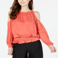 Alfani Women's Petite Smocked Cold-Shoulder Top Pink Size Petite S