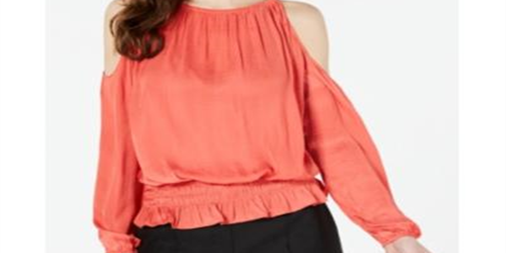 Alfani Women's Petite Smocked Cold-Shoulder Top Pink Size Petite S