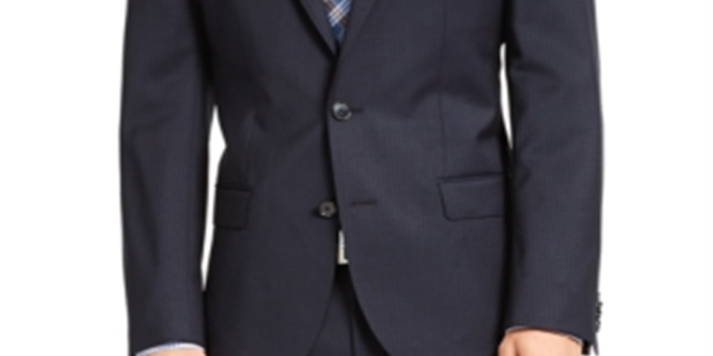 Hugo Men's Slim-Fit Navy Blue Stripe Suit Jacket Size 46