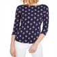 Charter Club Women's Floral Print Pima Cotton Top Navy Size Large