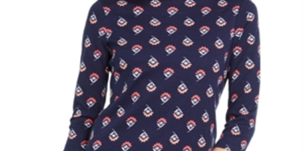 Charter Club Women's Floral Print Pima Cotton Top Navy Size Large